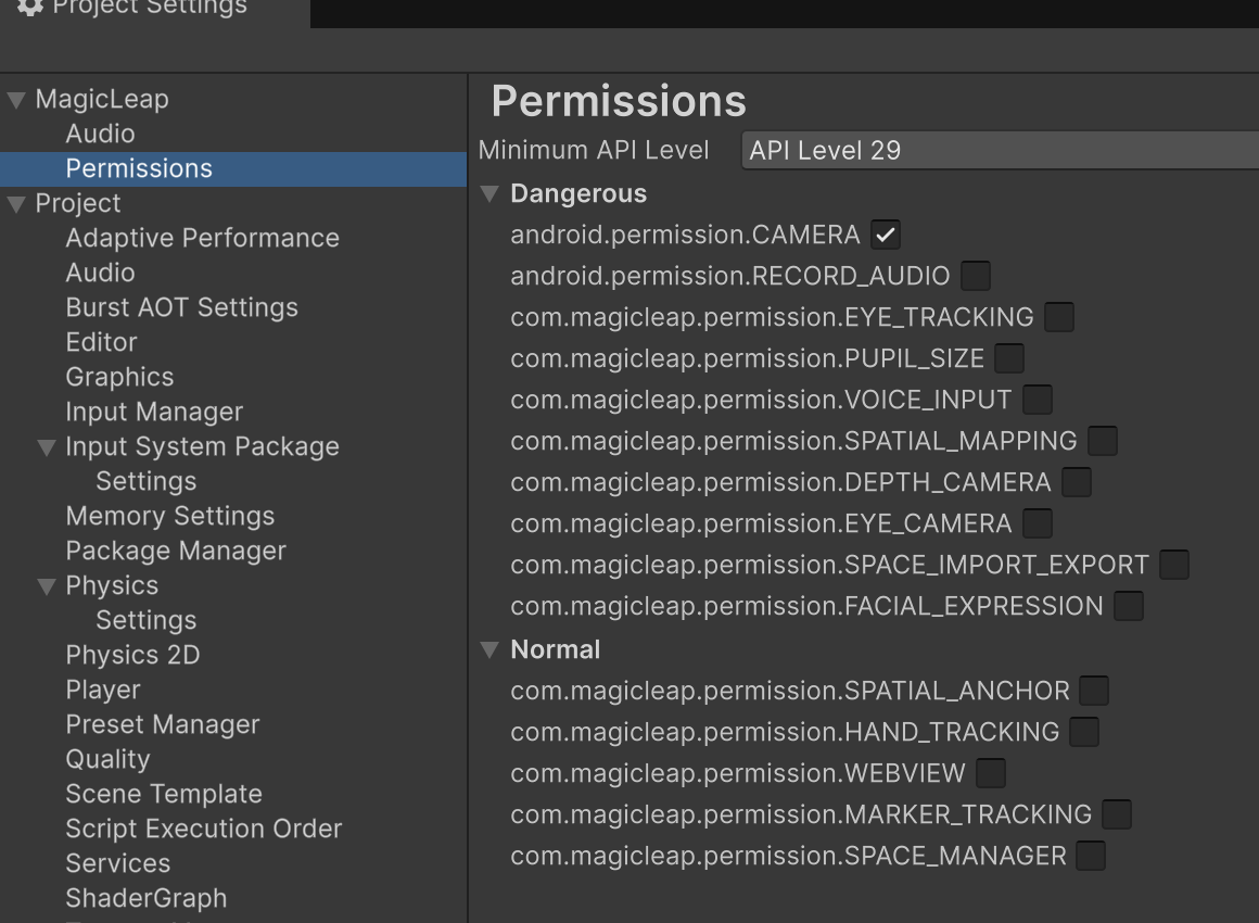 Setting the Magic Leap 2 permissions