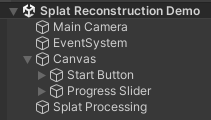 The project hierarchy with Start Button and Progress Slider child elements under the Canvas element
