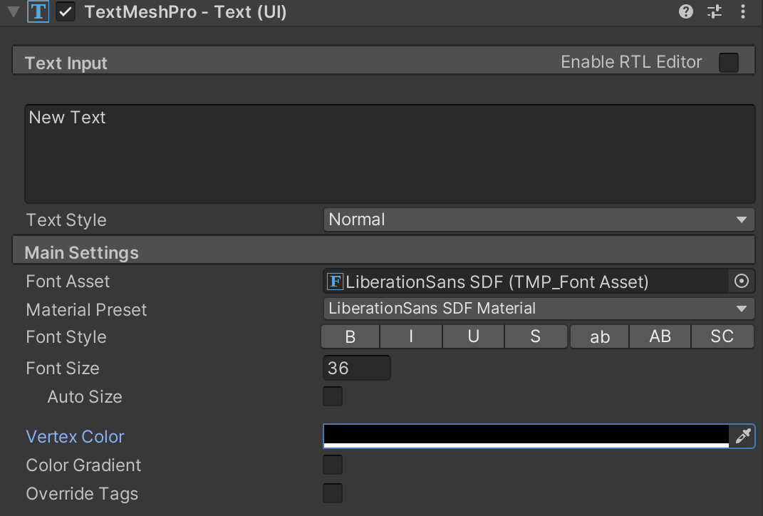 Setting the text vertex color to black